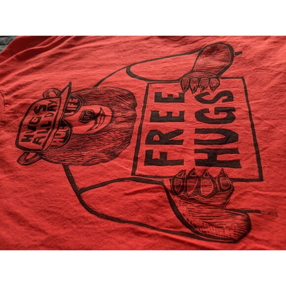 Free Hugs Bear Dad Jokes Woodcut printed tshirt Handmade Handprinted Artwork - Picture 9 of 10